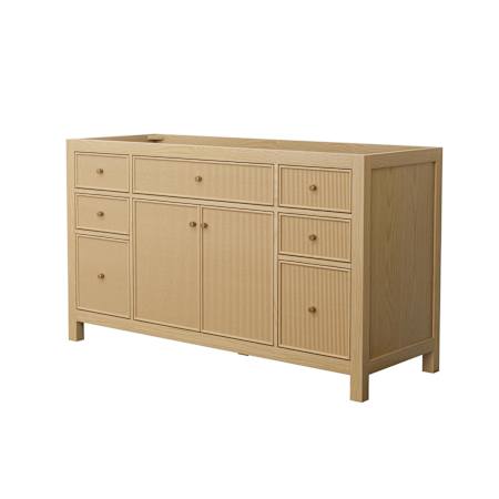 Wyndham Collection Pendry 60" Double Free Standing Vanity Cabinet Only - Less Vanity Top Tanned Oak / Brushed Gold Hardware
