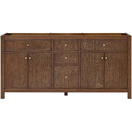 Wyndham Collection Pendry 71" Double Free Standing Vanity Cabinet Only - Less Vanity Top Dark Walnut / Brushed Gold Hardware