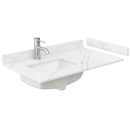 Wyndham Collection 36" Quartz Vanity Top with Backsplash, Sidesplash, and Left Offset Bathroom Sink Giotto Quartz