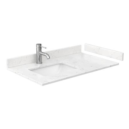 Wyndham Collection 36" Cultured Marble Vanity Top with Backsplash, Sidesplash, and Left Offset Bathroom Sink Carrara Cultured Marble