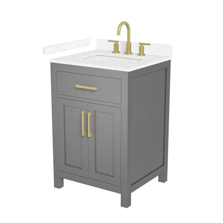 Wyndham Collection Beckett 24" Free Standing Single Basin Vanity Set with Cabinet and Cultured Marble Vanity Top for Widespread Faucets Dark Gray / Carrara Cultured Marble Top / Brushed Gold Hardware