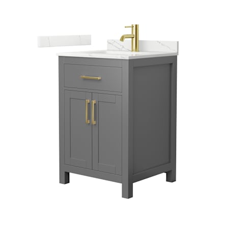 Wyndham Collection Beckett 24" Free Standing Single Basin Vanity Set with Cabinet and Quartz Vanity Top Dark Gray / Giotto Quartz Top / Brushed Gold Hardware