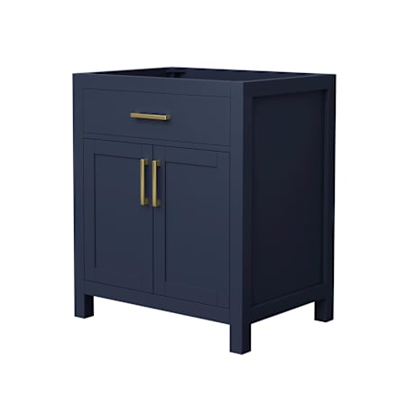 Wyndham Collection Beckett 30" Single Free Standing Vanity Cabinet Only - Less Vanity Top Dark Blue / Brushed Gold Hardware