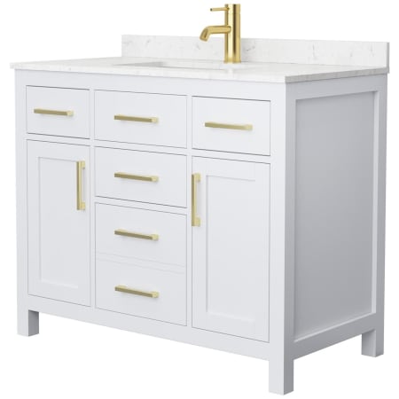 Wyndham Collection Beckett 42" Free Standing Single Basin Vanity Set with Cabinet and Cultured Marble Vanity Top White / Carrara Cultured Marble Top / Brushed Gold Hardware