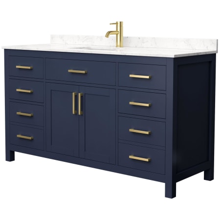 Finish: Dark Blue / Carrara Cultured Marble Top / Brushed Gold Hardware