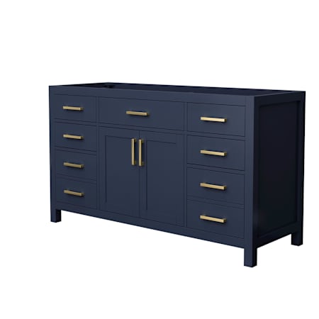 Wyndham Collection Beckett 59" Single Free Standing Vanity Cabinet Only - Less Vanity Top Dark Blue / Brushed Gold Hardware