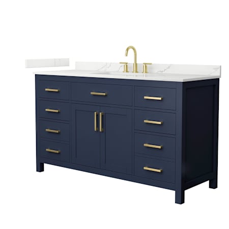 Wyndham Collection Beckett 60" Free Standing Single Basin Vanity Set with Cabinet and Quartz Vanity Top Dark Blue / Giotto Quartz Top / Brushed Gold Hardware