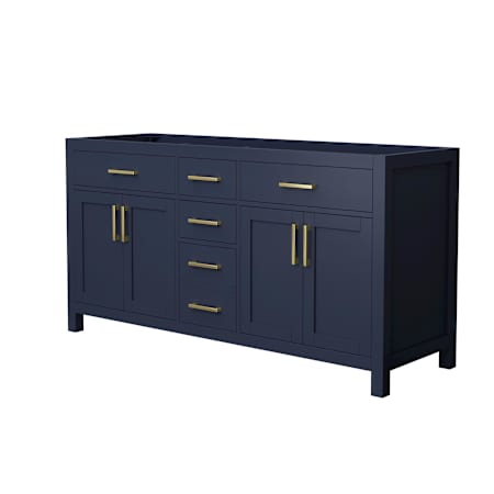 Wyndham Collection Beckett 65" Double Free Standing Vanity Cabinet Only - Less Vanity Top Dark Blue / Brushed Gold Hardware