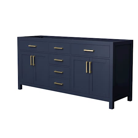 Wyndham Collection Beckett 71" Double Free Standing Vanity Cabinet Only - Less Vanity Top Dark Blue / Brushed Gold Hardware