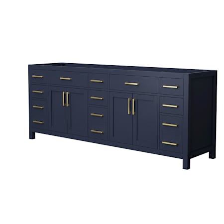 Wyndham Collection Beckett 83" Double Free Standing Vanity Cabinet Only - Less Vanity Top Dark Blue / Brushed Gold Hardware