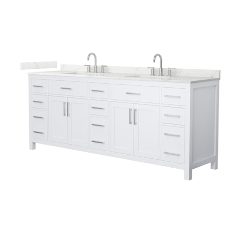 Wyndham Collection Beckett 84" Free Standing Double Basin Vanity Set with Cabinet and Quartz Vanity Top for Widespread Faucets White / Giotto Quartz Top / Brushed Nickel Hardware