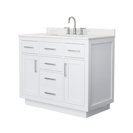 Wyndham Collection Beckett TK 42" Free Standing Single Basin Vanity Set with Cabinet and Quartz Vanity Top White / Giotto Quartz Top / Brushed Nickel Hardware