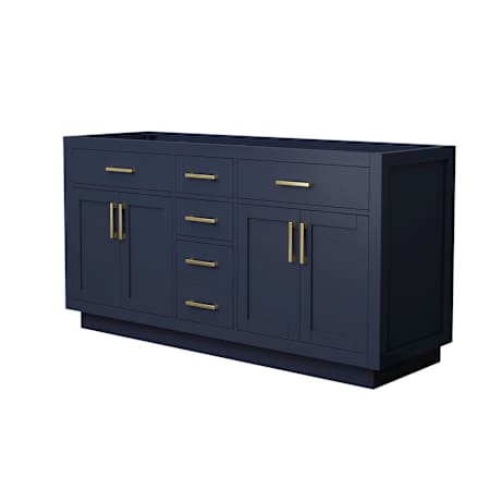 Wyndham Collection Beckett TK 65" Double Free Standing Vanity Cabinet Only - Less Vanity Top Dark Blue / Brushed Gold Hardware