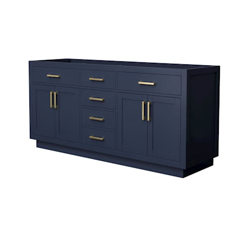 Wyndham Collection Beckett TK 71" Double Free Standing Vanity Cabinet Only - Less Vanity Top Dark Blue / Brushed Gold Hardware