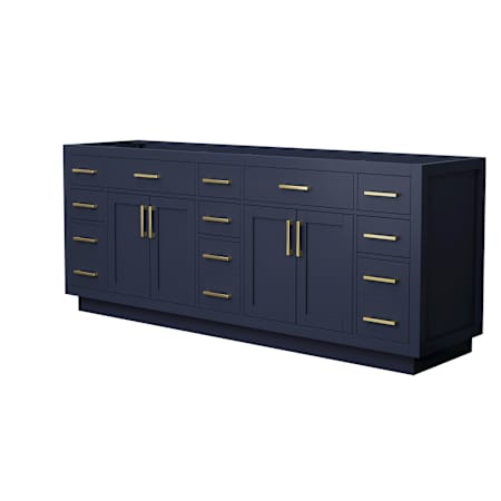 Wyndham Collection Beckett TK 83" Double Free Standing Vanity Cabinet Only - Less Vanity Top Dark Blue / Brushed Gold Hardware