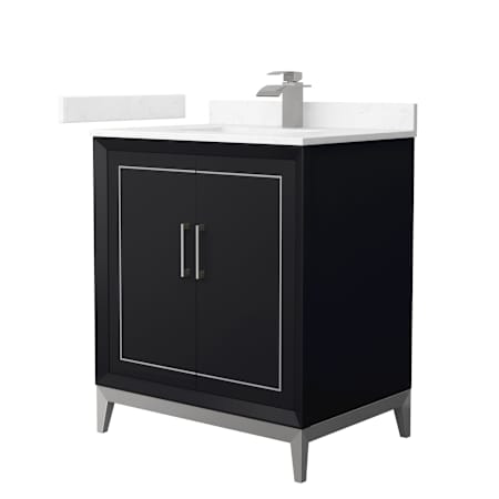 Wyndham Collection Marlena 30" Free Standing Single Basin Vanity Set with Cabinet and Cultured Marble Vanity Top Black / Carrara Cultured Marble Top / Brushed Nickel Hardware
