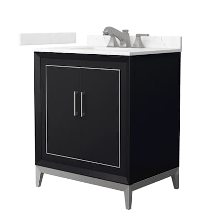 Wyndham Collection Marlena 30" Free Standing Single Basin Vanity Set with Cabinet and Cultured Marble Vanity Top Black / Carrara Cultured Marble Top / Brushed Nickel Hardware