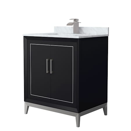 Wyndham Collection Marlena 30" Free Standing Single Basin Vanity Set with Cabinet and Marble Vanity Top Black / Brushed Nickel Hardware