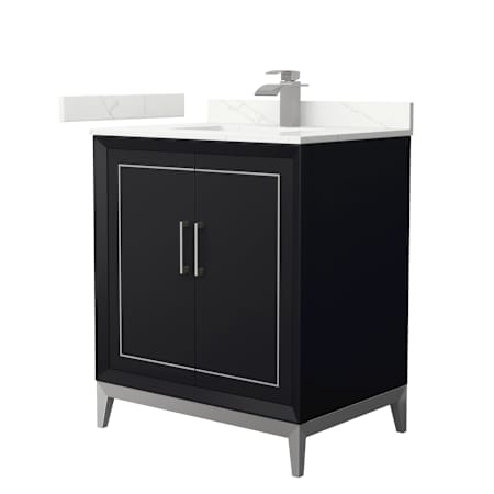 Wyndham Collection Marlena 30" Free Standing Single Basin Vanity Set with Cabinet and Quartz Vanity Top Black / Giotto Quartz Top / Brushed Nickel Hardware