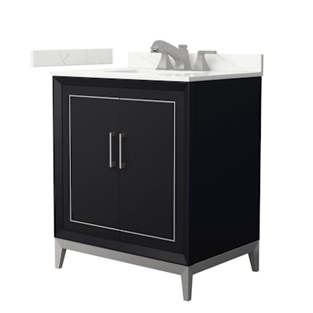 Wyndham Collection Marlena 30" Free Standing Single Basin Vanity Set with Cabinet and Quartz Vanity Top Black / Giotto Quartz Top / Brushed Nickel Hardware