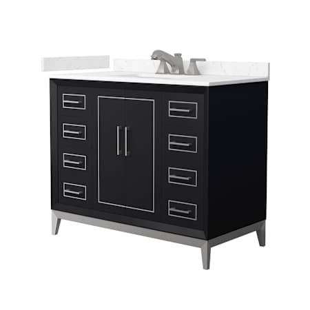 Wyndham Collection Marlena 42" Free Standing Single Basin Vanity Set with Cabinet and Cultured Marble Vanity Top Black / Carrara Cultured Marble Top / Brushed Nickel Hardware