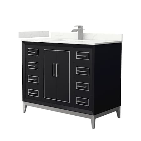 Wyndham Collection Marlena 42" Free Standing Single Basin Vanity Set with Cabinet and Quartz Vanity Top Black / Giotto Quartz Top / Brushed Nickel Hardware