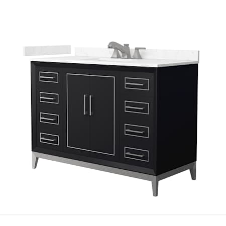 Wyndham Collection Marlena 48" Free Standing Single Basin Vanity Set with Cabinet and Cultured Marble Vanity Top Black / Carrara Cultured Marble Top / Brushed Nickel Hardware