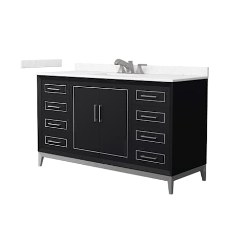 Wyndham Collection Marlena 60" Free Standing Single Basin Vanity Set with Cabinet and Cultured Marble Vanity Top Black / Carrara Cultured Marble Top / Brushed Nickel Hardware