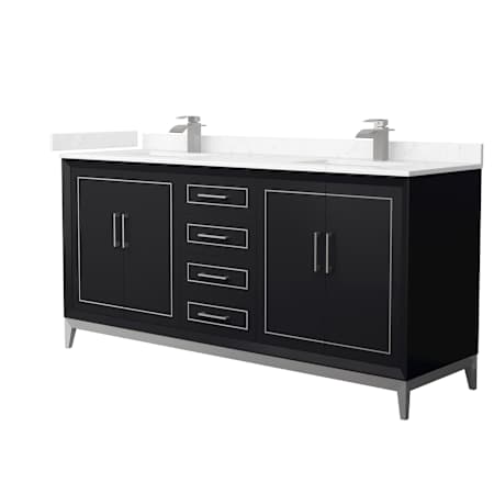 Wyndham Collection Marlena 72" Free Standing Double Basin Vanity Set with Cabinet and Cultured Marble Vanity Top Black / Carrara Cultured Marble Top / Brushed Nickel Hardware