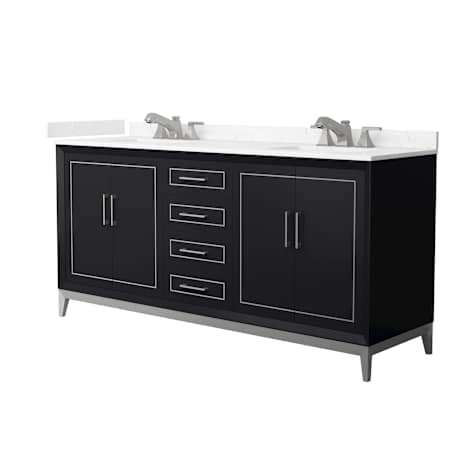 Wyndham Collection Marlena 72" Free Standing Double Basin Vanity Set with Cabinet and Cultured Marble Vanity Top Black / Carrara Cultured Marble Top / Brushed Nickel Hardware