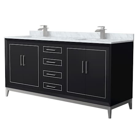 Wyndham Collection Marlena 72" Free Standing Double Basin Vanity Set with Cabinet and Marble Vanity Top Black / Brushed Nickel Hardware