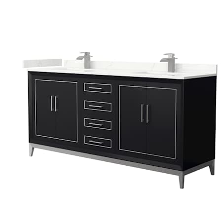 Wyndham Collection Marlena 72" Free Standing Double Basin Vanity Set with Cabinet and Quartz Vanity Top Black / Giotto Quartz Top / Brushed Nickel Hardware