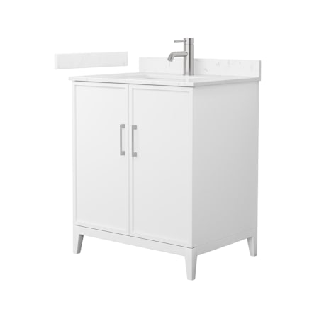 Wyndham Collection Elan 30" Free Standing Single Basin Vanity Set with Cabinet and Cultured Marble Vanity Top White / Carrara Cultured Marble Top / Brushed Nickel Hardware