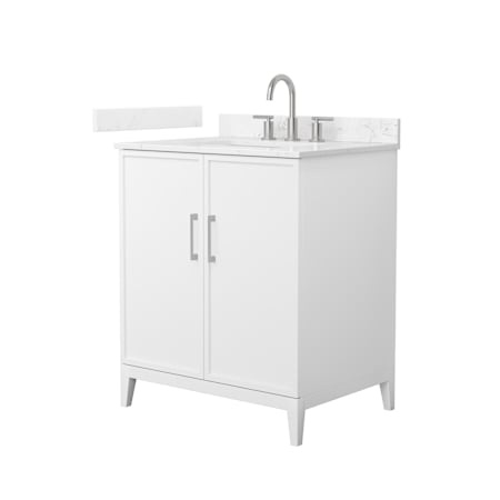 Wyndham Collection Elan 30" Free Standing Single Basin Vanity Set with Cabinet and Cultured Marble Vanity Top for Widespread Faucets White / Carrara Cultured Marble Top / Brushed Nickel Hardware