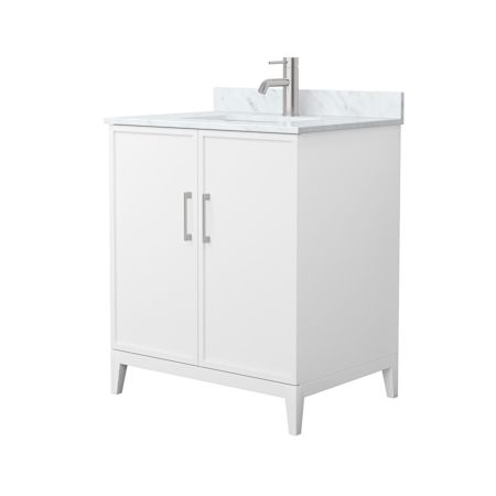 Wyndham Collection Elan 30" Free Standing Single Basin Vanity Set with Cabinet and Marble Vanity Top White / Brushed Nickel Hardware