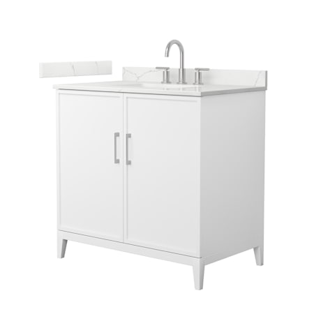 Wyndham Collection Elan 36" Free Standing Single Basin Vanity Set with Cabinet and Quartz Vanity Top White / Giotto Quartz Top / Brushed Nickel Hardware