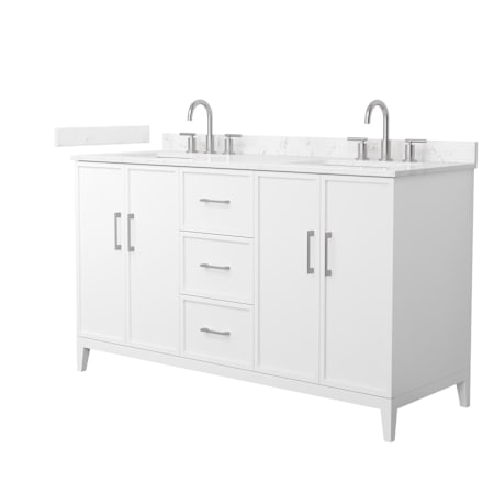 Wyndham Collection Elan 60" Free Standing Double Basin Vanity Set with Cabinet and Cultured Marble Vanity Top for Widespread Faucets White / Carrara Cultured Marble Top / Brushed Nickel Hardware