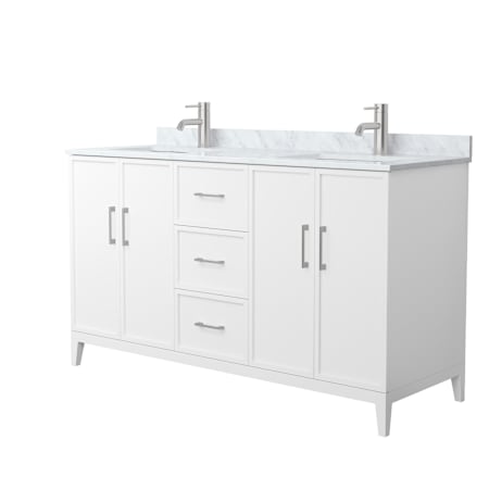 Wyndham Collection Elan 60" Free Standing Double Basin Vanity Set with Cabinet and Marble Vanity Top White / Brushed Nickel Hardware