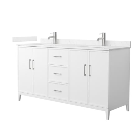 Wyndham Collection Elan 66" Free Standing Double Basin Vanity Set with Cabinet and Cultured Marble Vanity Top White / Carrara Cultured Marble Top / Brushed Nickel Hardware
