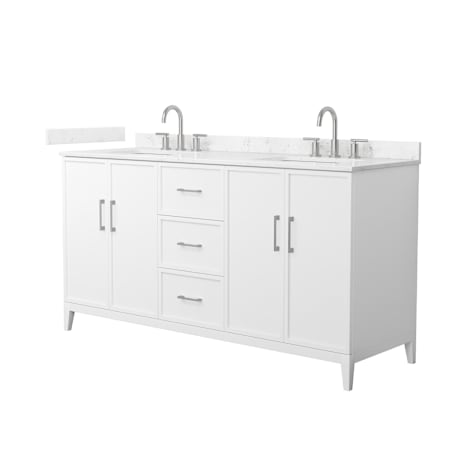 Wyndham Collection Elan 66" Free Standing Double Basin Vanity Set with Cabinet and Cultured Marble Vanity Top for Widespread Faucets White / Carrara Cultured Marble Top / Brushed Nickel Hardware