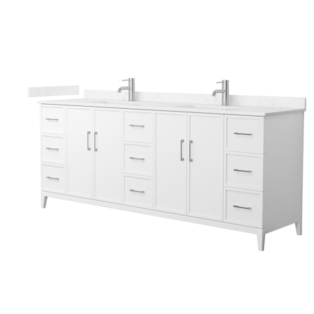 Wyndham Collection Elan 84" Free Standing Double Basin Vanity Set with Cabinet and Cultured Marble Vanity Top White / Carrara Cultured Marble Top / Brushed Nickel Hardware