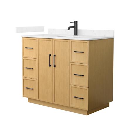 Wyndham Collection Elan TK 42" Free Standing Single Basin Vanity Set with Cabinet and Cultured Marble Vanity Top Light Oak / Carrara Cultured Marble Top / Matte Black Hardware