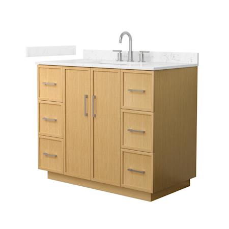 Wyndham Collection Elan TK 42" Free Standing Single Basin Vanity Set with Cabinet and Cultured Marble Vanity Top for Widespread Faucets Light Oak / Carrara Cultured Marble Top / Brushed Nickel Hardware