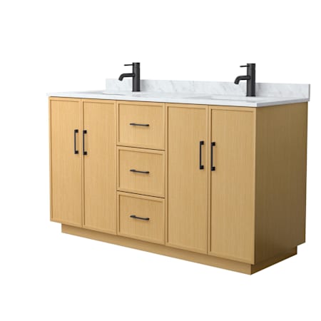 Wyndham Collection Elan TK 60" Free Standing Double Basin Vanity Set with Cabinet and Marble Vanity Top Light Oak / Matte Black Hardware