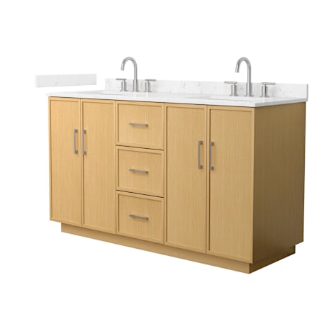Wyndham Collection Elan TK 60" Free Standing Double Basin Vanity Set with Cabinet and Cultured Marble Vanity Top for Widespread Faucets Light Oak / Carrara Cultured Marble Top / Brushed Nickel Hardware