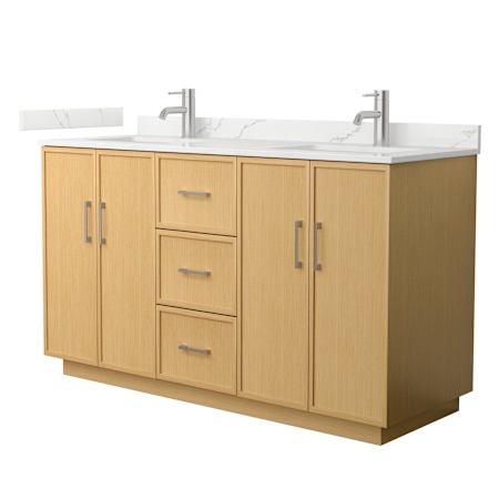 Wyndham Collection Elan TK 60" Free Standing Double Basin Vanity Set with Cabinet and Quartz Vanity Top Light Oak / Giotto Quartz Top / Brushed Nickel Hardware