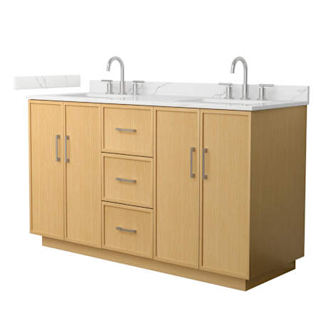 Wyndham Collection Elan TK 60" Free Standing Double Basin Vanity Set with Cabinet and Quartz Vanity Top Light Oak / Giotto Quartz Top / Brushed Nickel Hardware