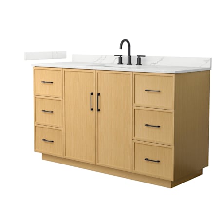 Wyndham Collection Elan TK 60" Free Standing Single Basin Vanity Set with Cabinet and Quartz Vanity Top Light Oak / Giotto Quartz Top / Matte Black Hardware
