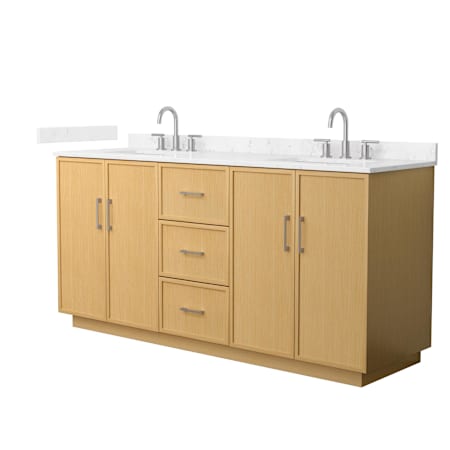 Wyndham Collection Elan TK 72" Free Standing Double Basin Vanity Set with Cabinet and Cultured Marble Vanity Top for Widespread Faucets Light Oak / Carrara Cultured Marble Top / Brushed Nickel Hardware