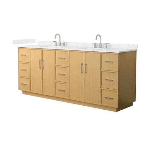 Wyndham Collection Elan TK 84" Free Standing Double Basin Vanity Set with Cabinet and Cultured Marble Vanity Top for Widespread Faucets Light Oak / Carrara Cultured Marble Top / Brushed Nickel Hardware